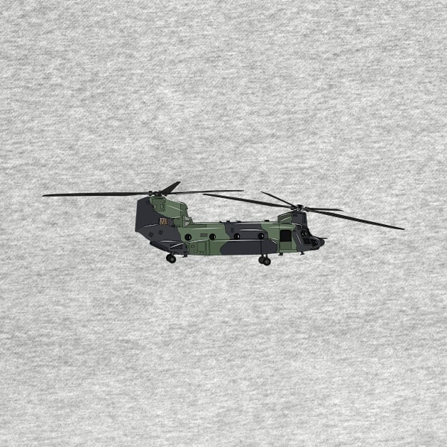 Chinook army helicopter cartoon illustration by Miss Cartoon